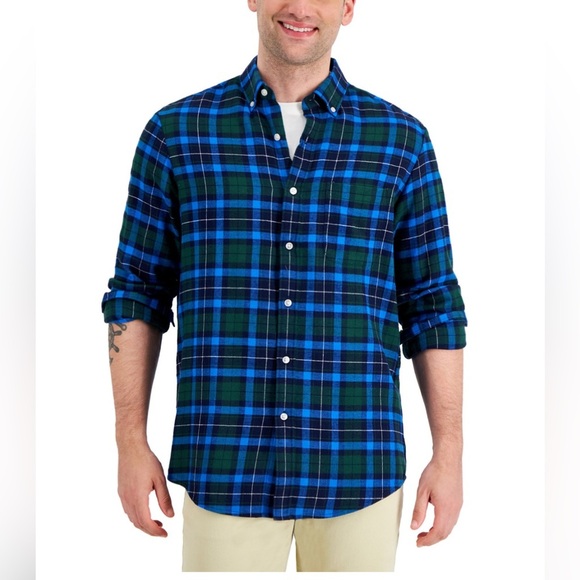 Club Room Men's Regular-Fit Plaid blue flannel shirt / size M - Picture 1 of 3